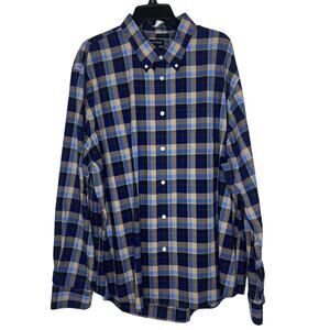Lands' End Men's Blue Yellow Plaid Button-Down Shirt XXL Traditional Fit